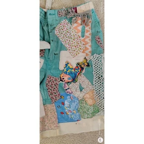 Custom Shorts OOAK Patched Appliques Faded tea dyed Oversized Grungy Miner - Picture 5 of 10